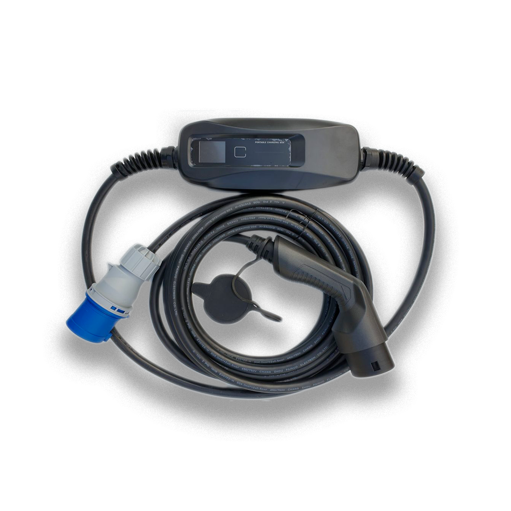 CHARGEUR NOMADE 32A MONO (7kW) RÉGLABLE 10/16/20/24/32A PRISE TYPE 2 CABLE 10 MTRS VIA P17 (CEE) 32A